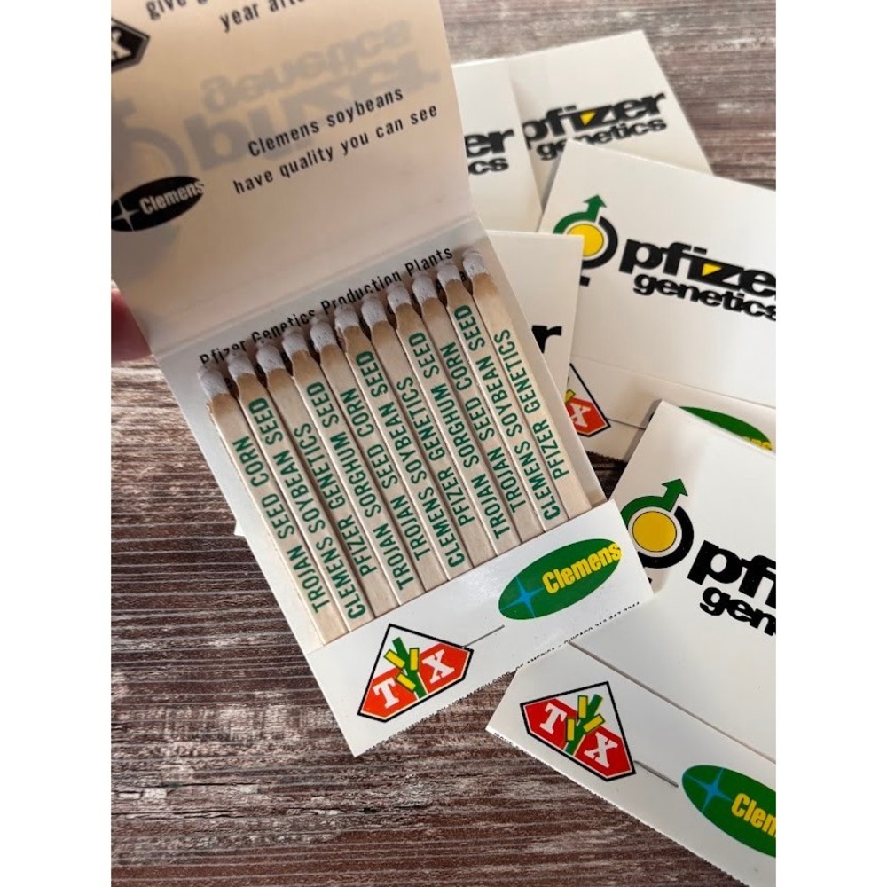 6 HUGE Vintage Pfizer Genetics Feature Matchbook Trojan Seeds Corn Matches Promo